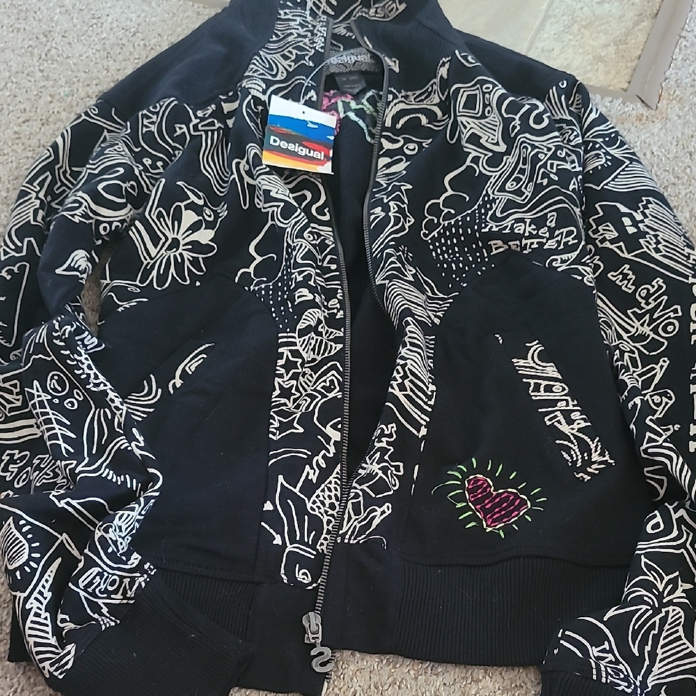 Desigual Black and White Graphic Bomber Jacket